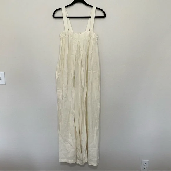 Nwot black crane cream wide leg jumpsuit womens sz.S 100% linen made in USA - Picture 2 of 7